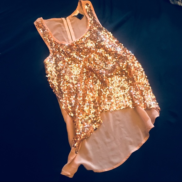 Sparkly blush & copper sequined boutique tank sz M - Picture 2 of 8